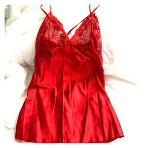 NWT red lingerie slip and thong